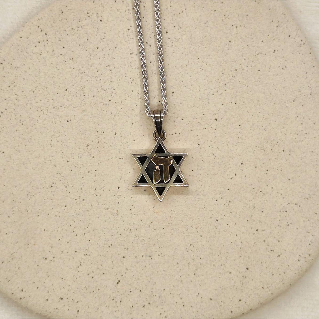Star Of David - Magen David with letter ה Necklace | Silver and 9K Gold
