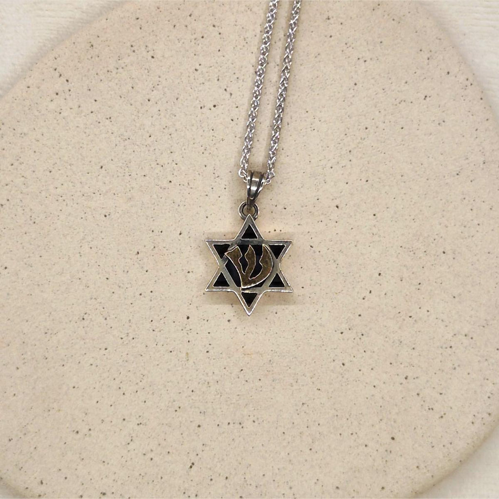 Star Of David - Magen David with letter ש Necklace | Silver and 9K Gold