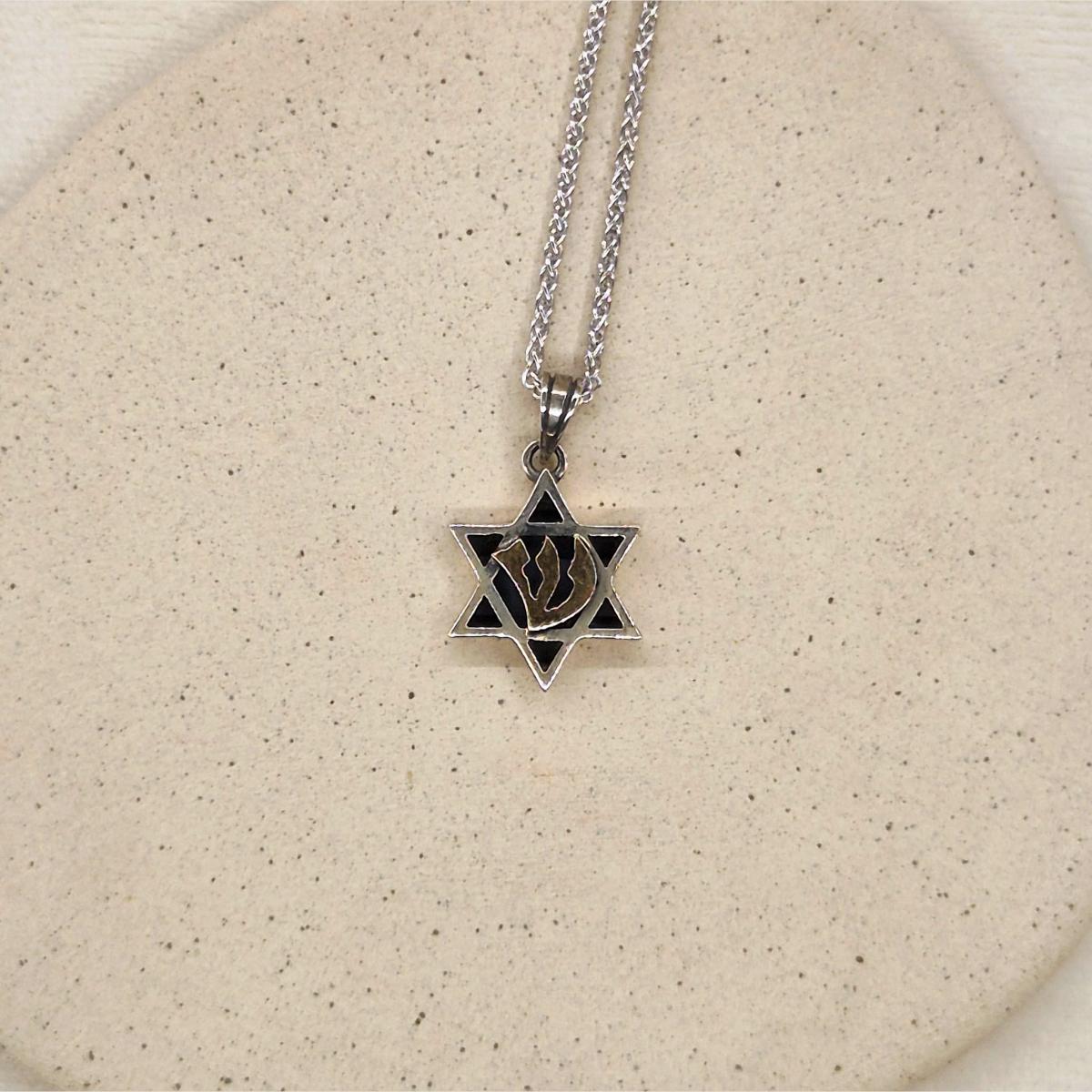 Star Of David - Magen David with letter ש Necklace | Silver and 9K Gol ...