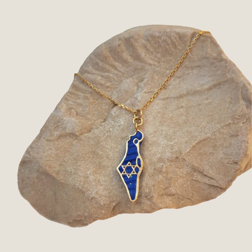 Map of Israel Necklace | Gold and Blue