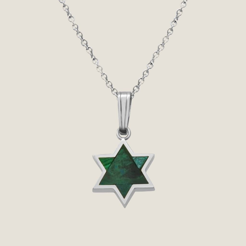 Magen David Necklace - 925 Silver and Green Eilat Stone | Rafael Jewelry