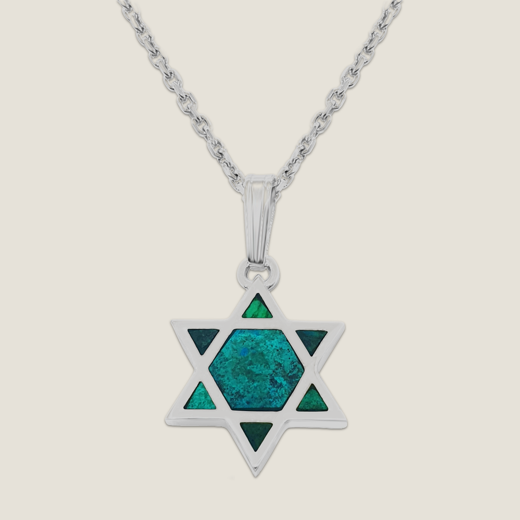 Magen David Necklace - 925 Silver and Green Eilat Stone | Rafael Jewelry